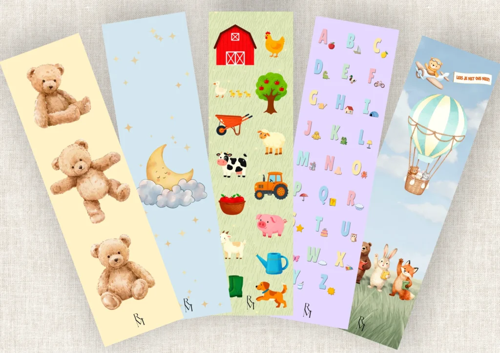De vijf voorkanten van de collectie Bedtime Stories, naast elkaar